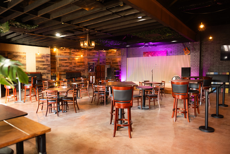 Chic evening bar lounge ready for weekend DJ sets