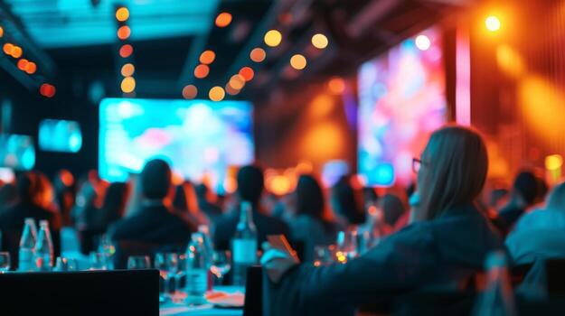 Keynote speaker on stage at modern technology conference